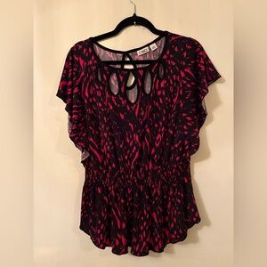 Cato Women’s Red/Black Top w Cut out Detail-Elastic Waist-Sz L